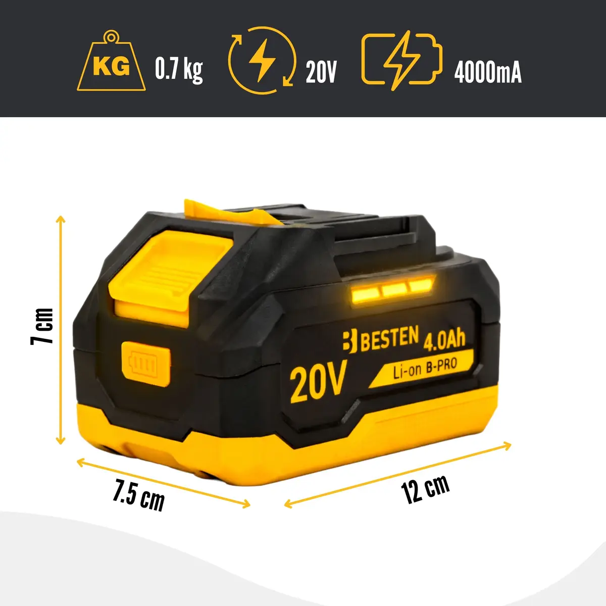 Akumulator BESTEN B-PRO 20V 4000 mAh specyfikacja techniczna